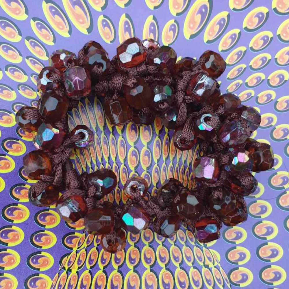 Brown Beaded Long Hair Scrunchie Elastic Tie Fashion Women Casual Accessory